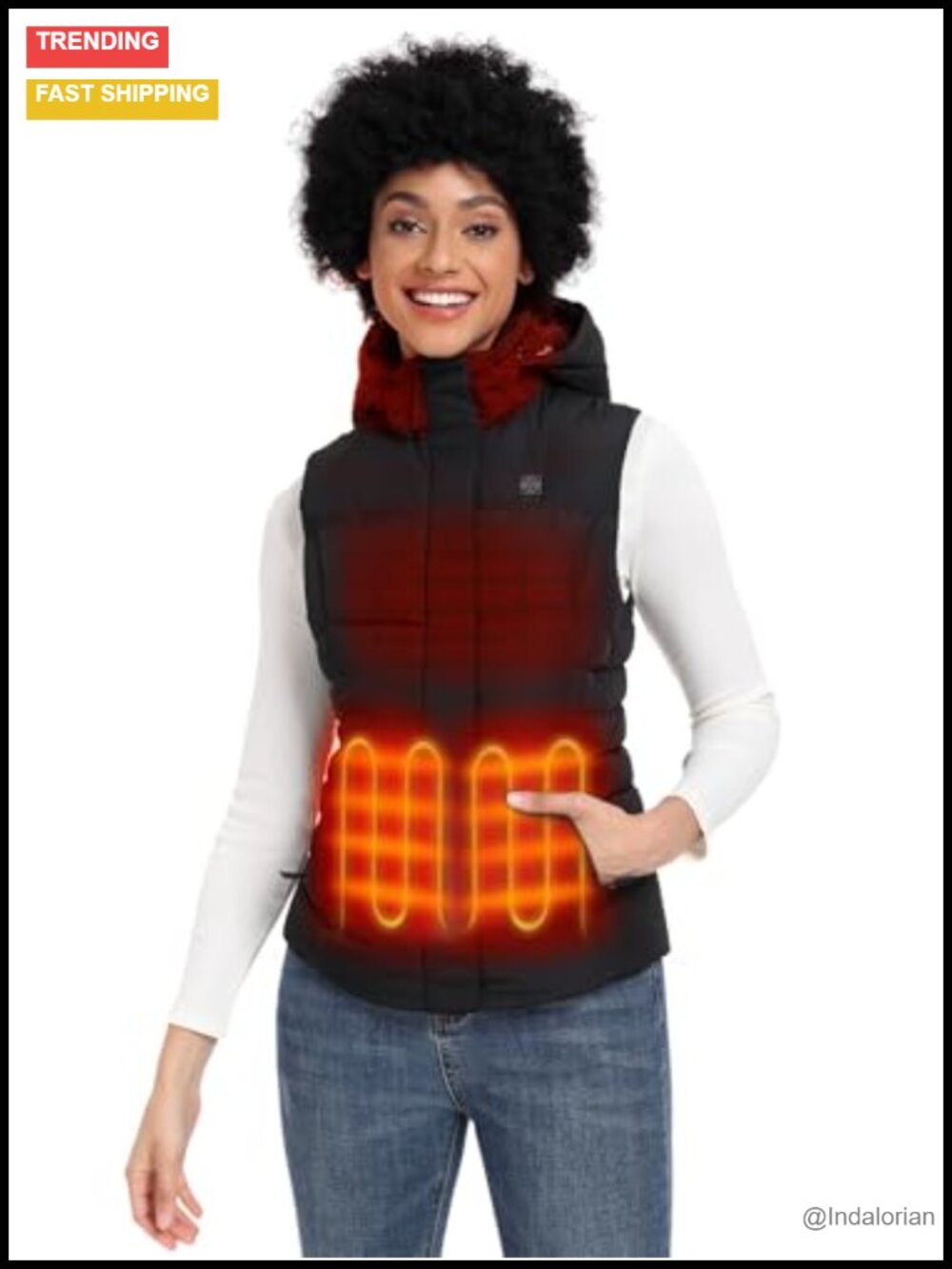 Heated Down Vest 800-Fill Detachable Hood Battery Womens Sleeveless